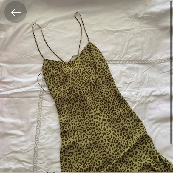 Zara Animal Print  Ruffle Hem Mini Dress Skinny Strap NWOT Green Size Small - Picture 5 of 10
